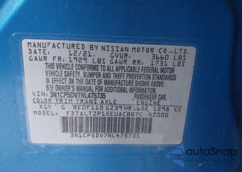 2022 Nissan Kicks Sr Xtronic Cvt from USA, damaged, VIN 3N1CP5DV7NL475735